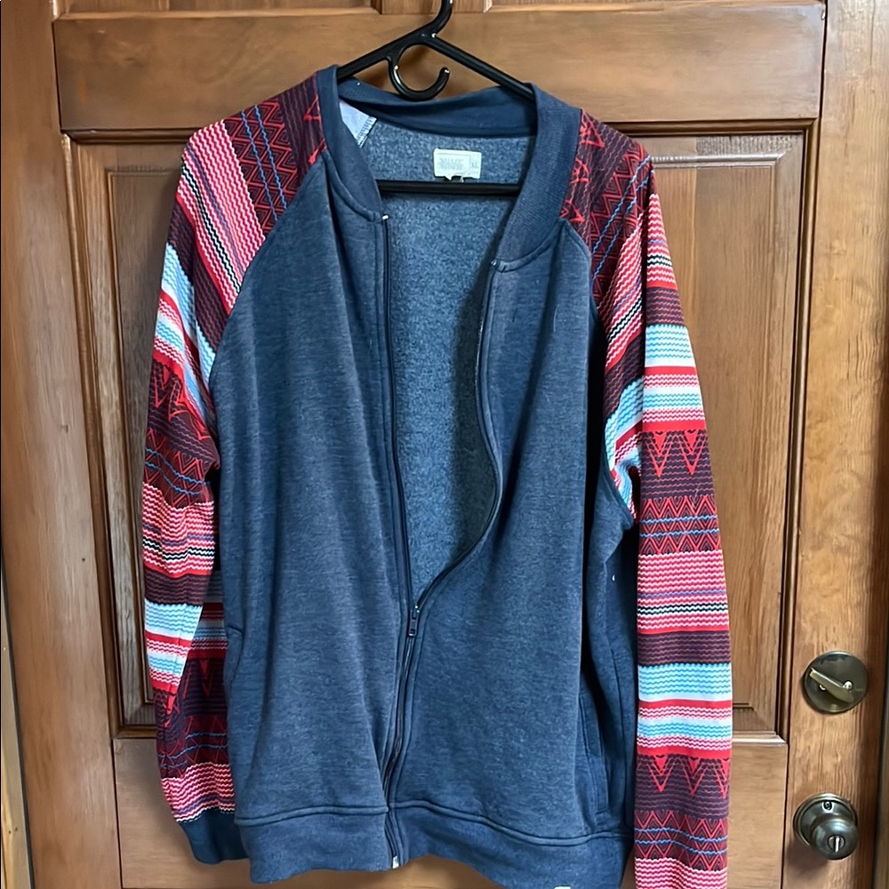 WALKER REFINERY Colorful Patterned Sleeve Zip-Up Jacket Size XL